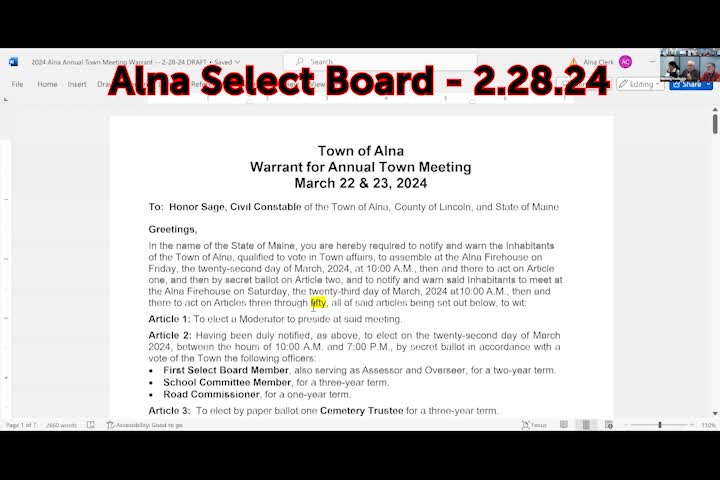 Thumbnail image for Alna Select Board Working Meeting - February 28, 2024